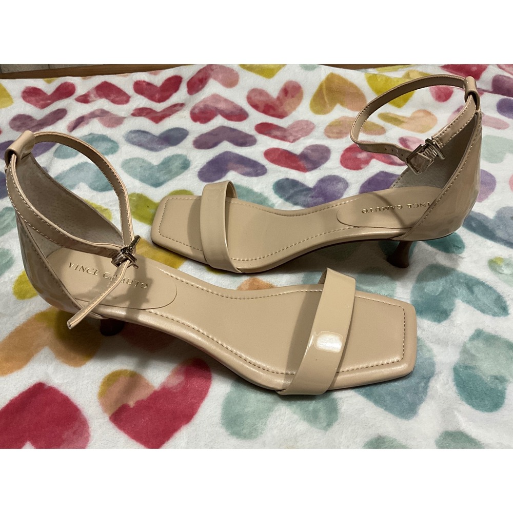 Vince Camuto Nude Beige Ankle-Strap Kitten Heel Sandals